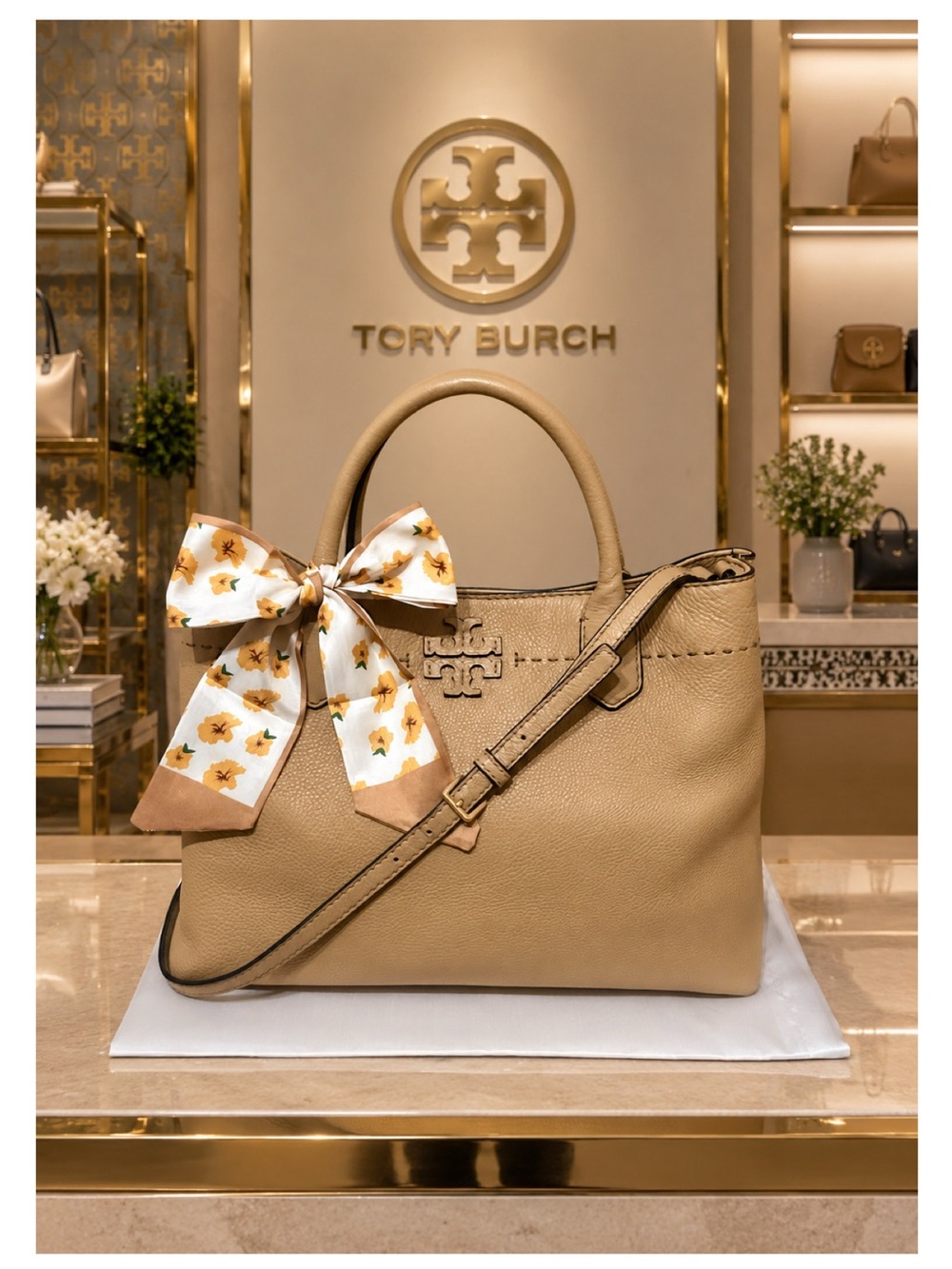 Tory Burch. McGraw Triple-Compartment Satchel with Free Scarf and Dust Bag.